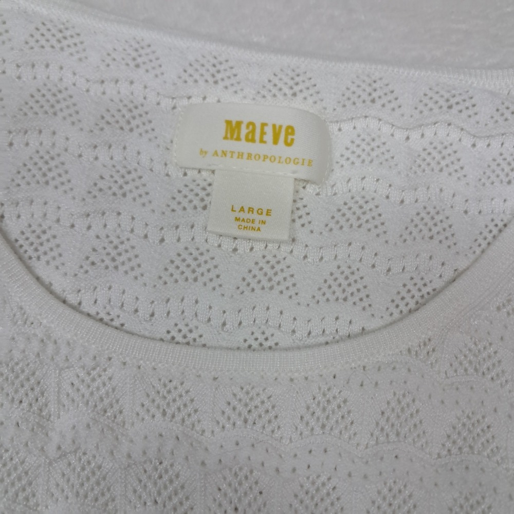 Anthropologie Maeve Sweater Womens Large White Tan Striped Pointelle Long Sleeve - Picture 4 of 10